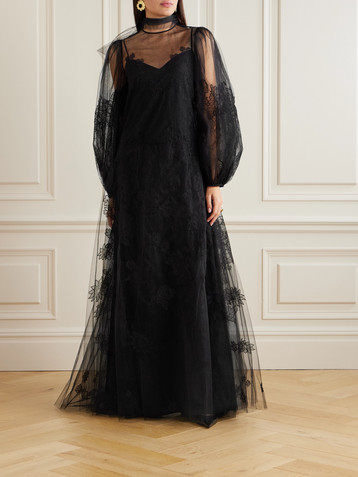 Valentino Garavani Open-back appliquéd tulle gown