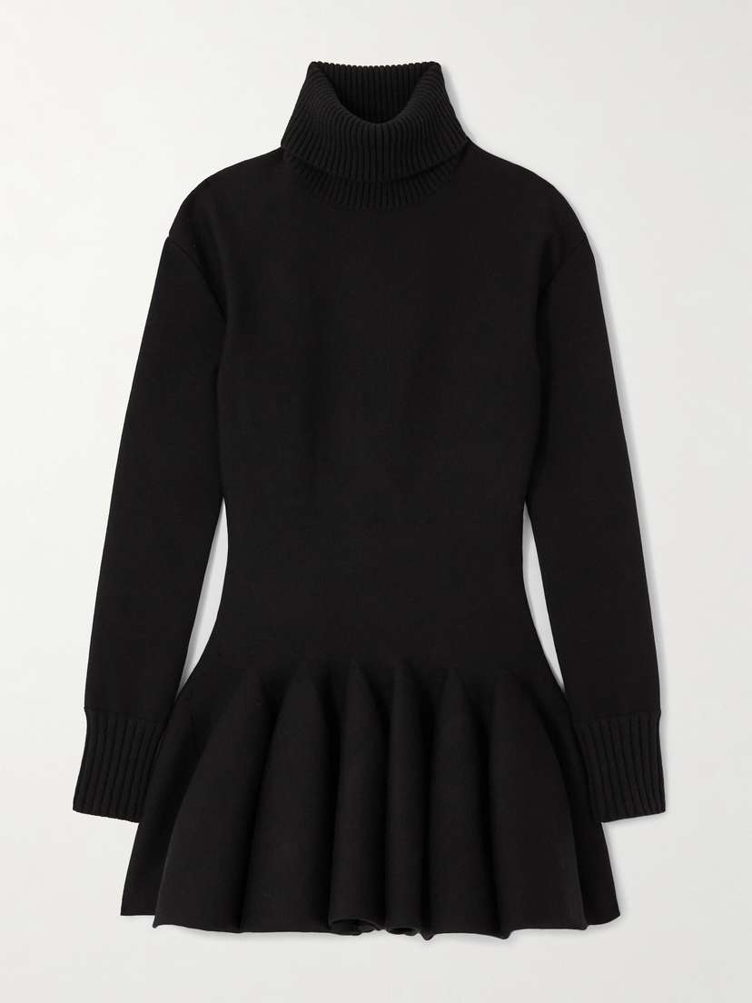 Valentino Garavani Pleated Knitted Wool-blend Turtleneck Mini Dress