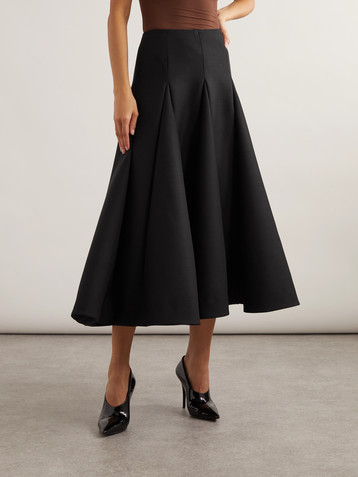 Valentino Garavani Paneled pleated wool and silk-blend crepe midi skirt