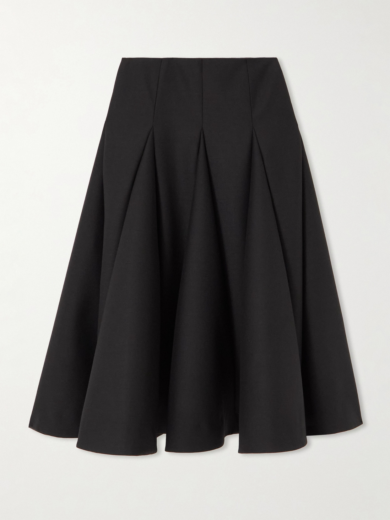 Valentino Garavani - Paneled Pleated Wool And Silk-blend Crepe Midi Skirt - Black