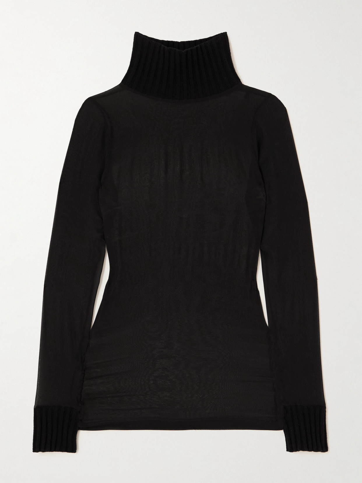 Valentino Garavani - Mesh And Ribbed-knit Turtleneck Sweater - Black