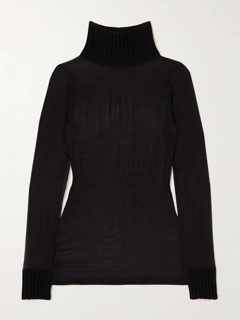 Valentino Garavani Mesh And Ribbed-knit Turtleneck Sweater