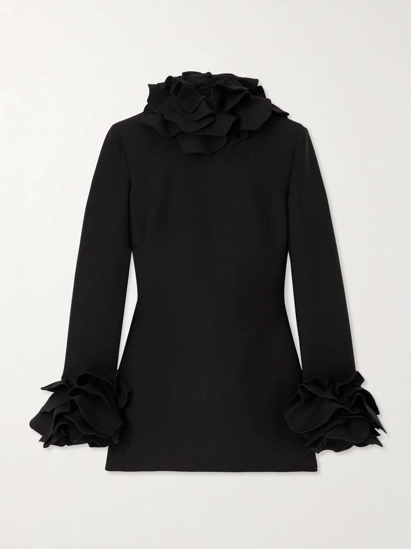 Valentino Garavani Open-back Bow-embellished Ruched Virgin Wool And Silk-blend Crepe Mini Dress