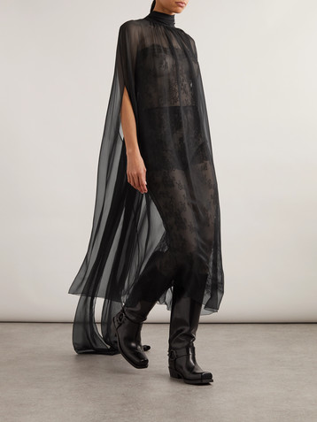 Valentino Garavani Cape-effect Leavers lace and silk-chiffon midi dress