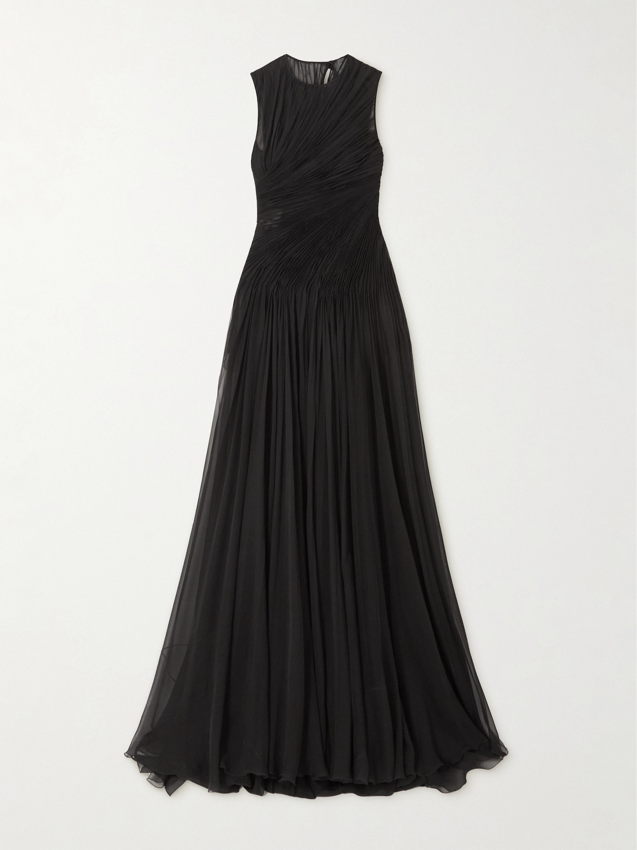 Valentino Ruched Pleated Silk-chiffon Gown In Black