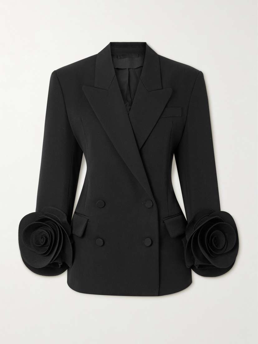 Valentino Garavani Double-breasted Appliquéd Grain De Poudre Wool Blazer