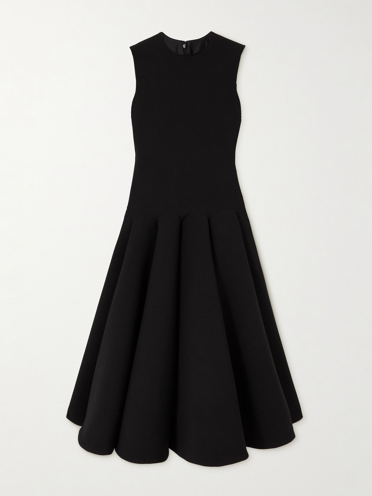 Valentino Garavani - Pleated Wool-crepe Midi Dress - Black