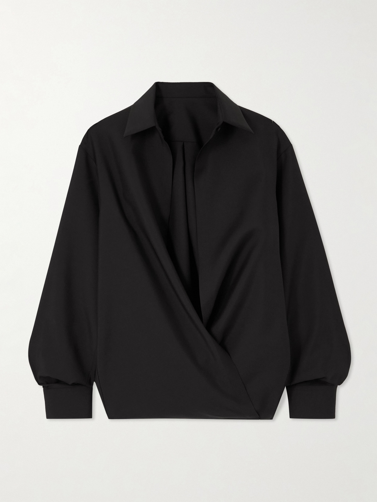 Valentino Satin-twill Wrap Blouse In Black