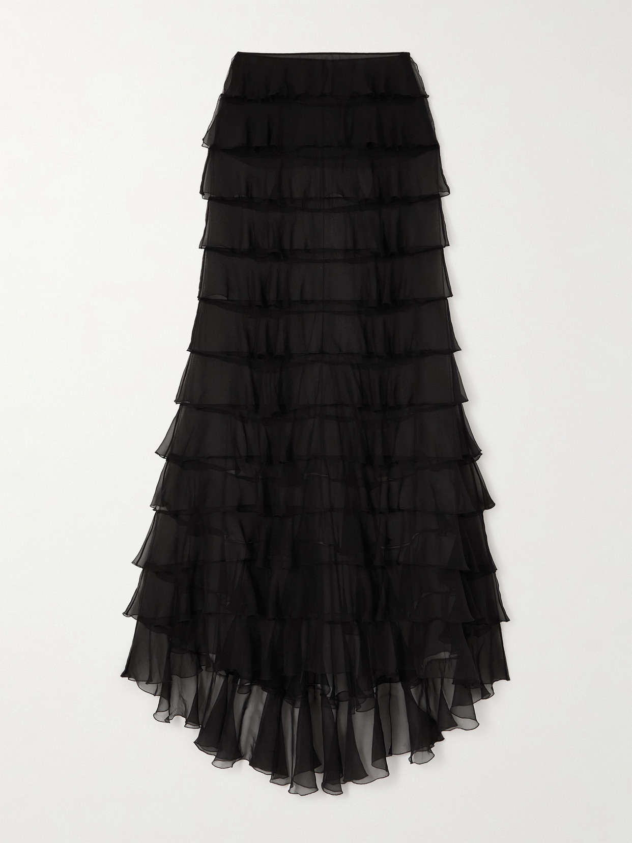 Valentino Tiered Silk-chiffon Maxi Skirt In Black