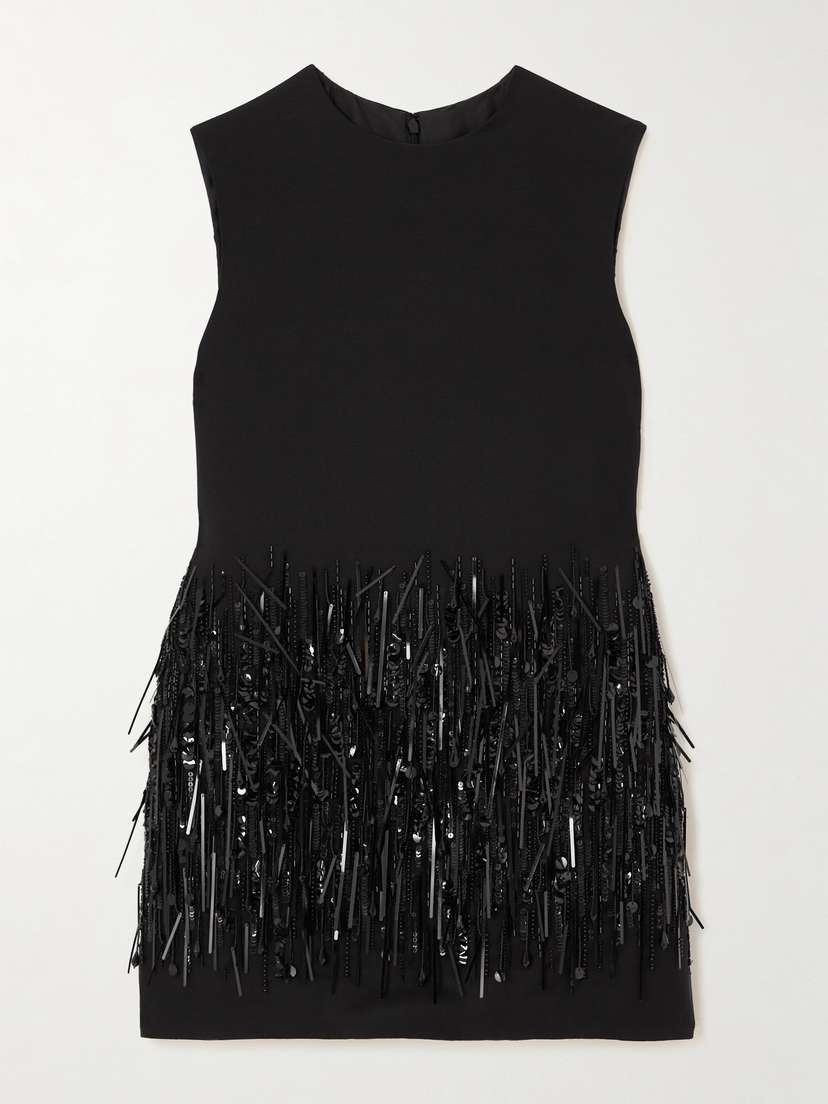 Valentino Garavani Fringed Wool And Silk-blend Crepe Mini Dress