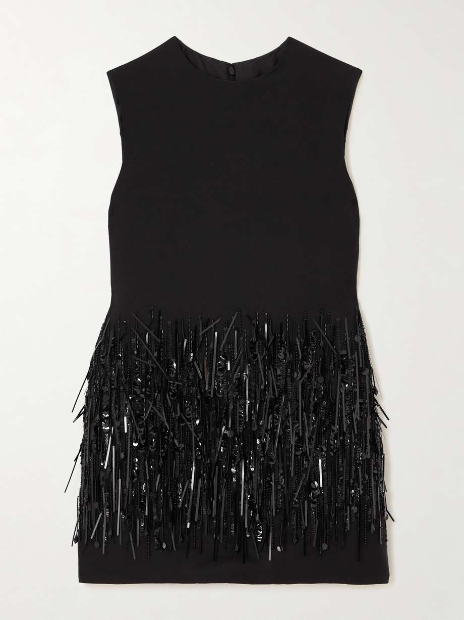 fringed wool and silk-blend crepe mini dress