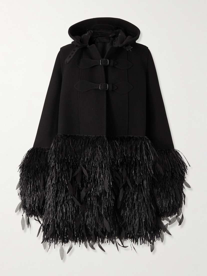 Valentino Garavani Hooded Appliquéd Raffia-trimmed Wool Jacket