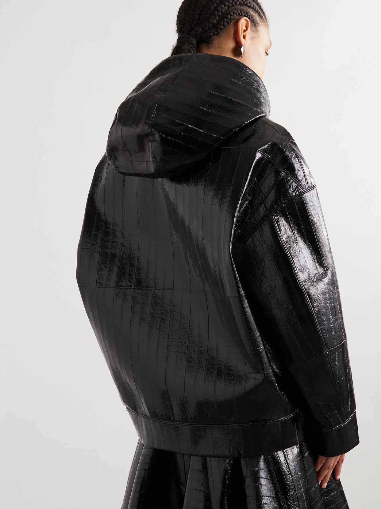 Garavani - Oversized Glossed-Leather Hooded Jacket