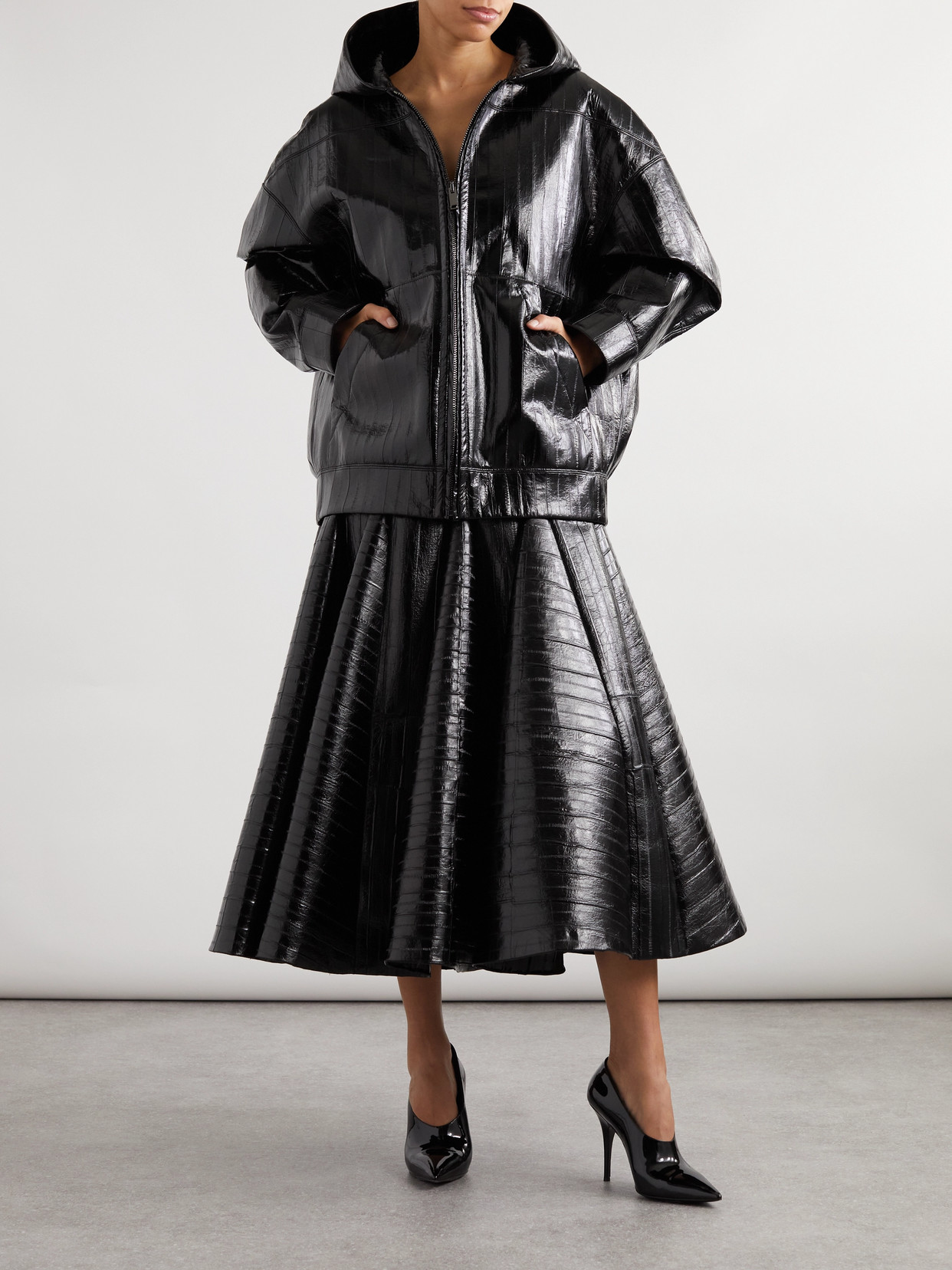 Garavani - Oversized Glossed-Leather Hooded Jacket