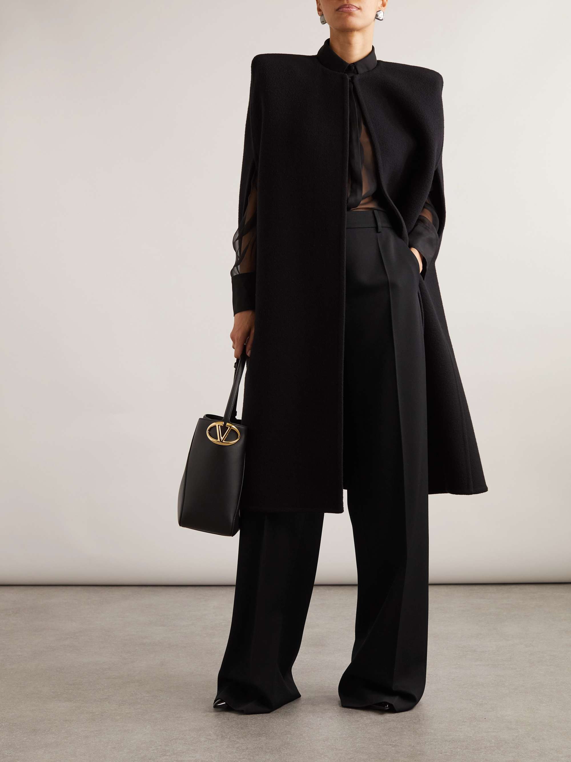 Black Grain de poudre wool wide-leg pants | VALENTINO Black Grain de poudre wool wide-leg pants | VALENTINO