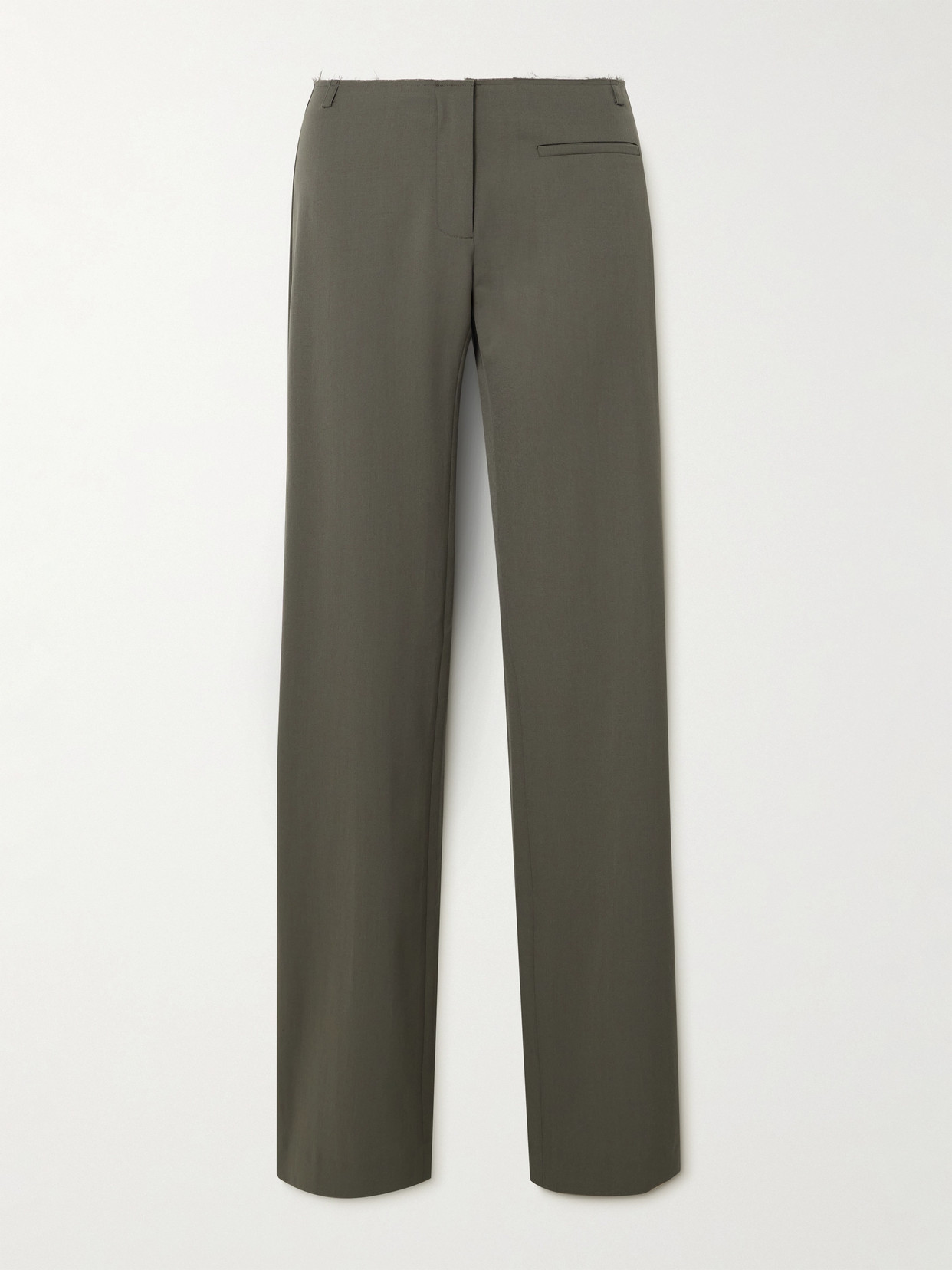 St Agni Frayed Wool-blend Twill Straight-leg Pants In Green