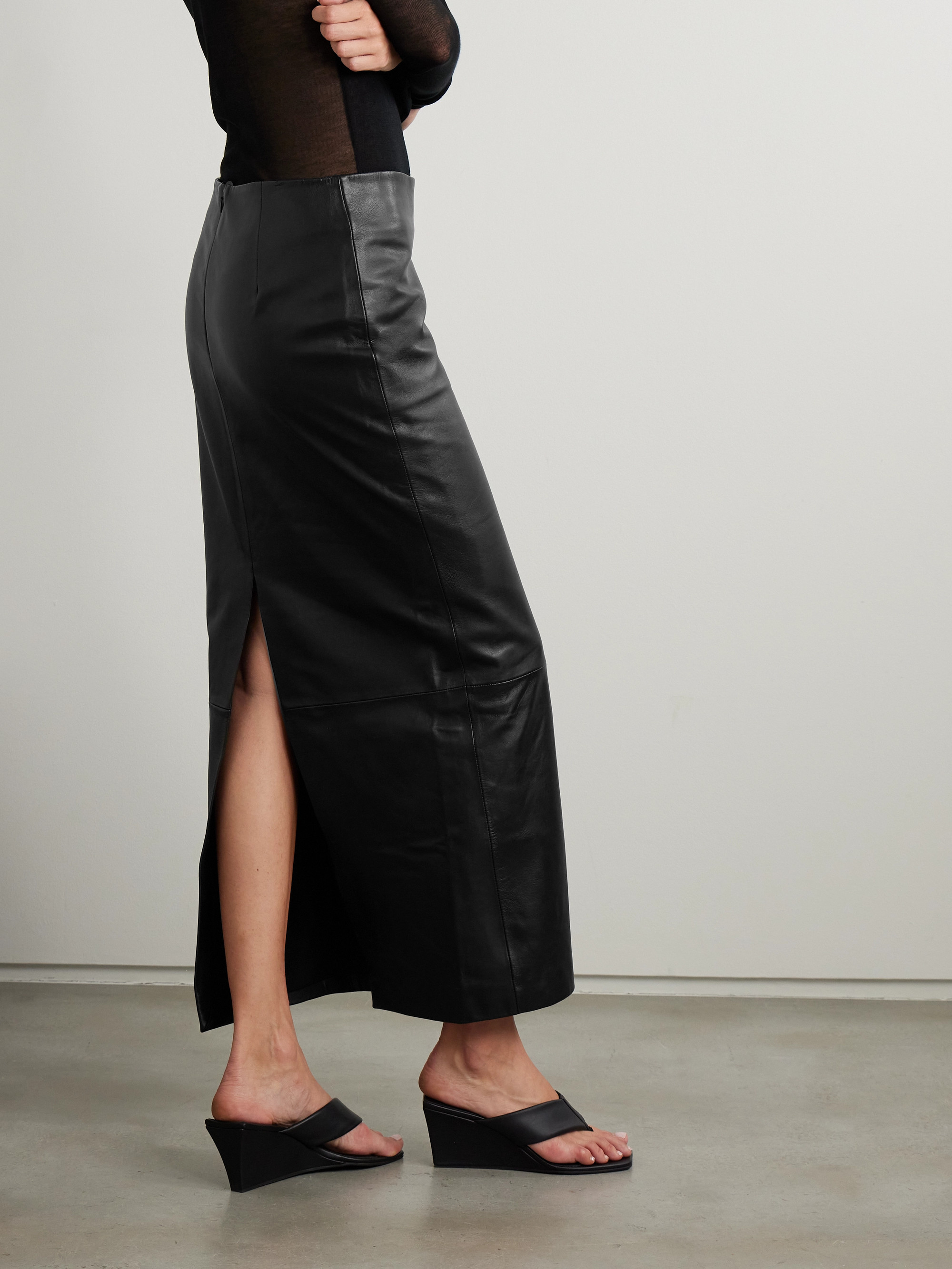 St. Agni Paneled leather maxi skirt