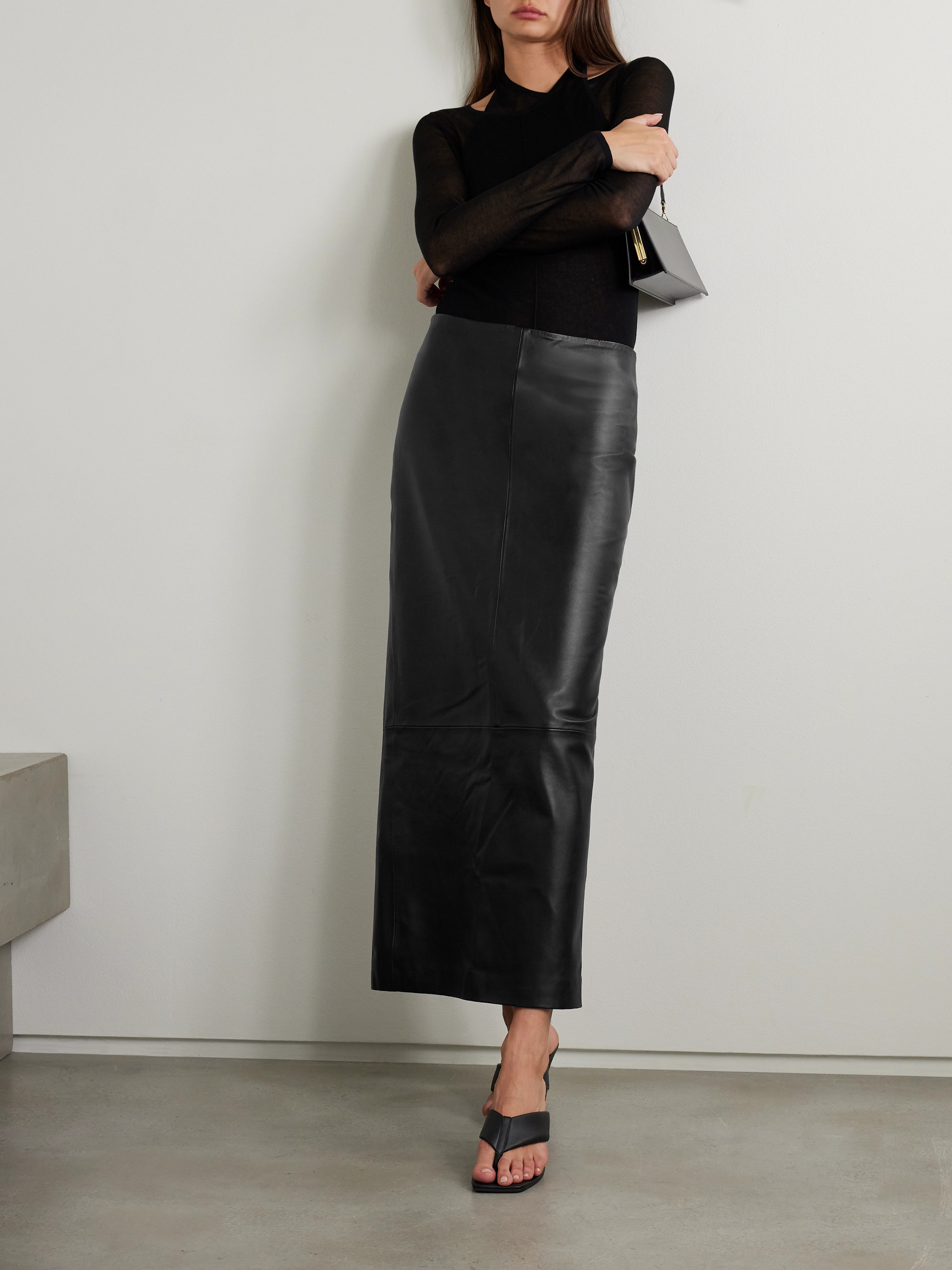 St. Agni Paneled leather maxi skirt