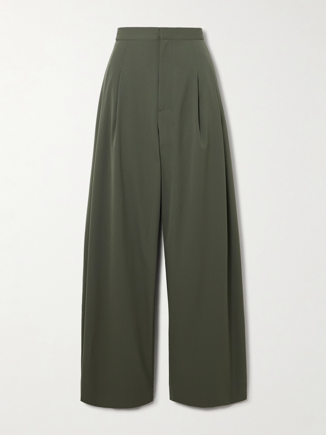 ST. AGNI - Pleated Wool-blend Twill Wide-leg Pants - Green