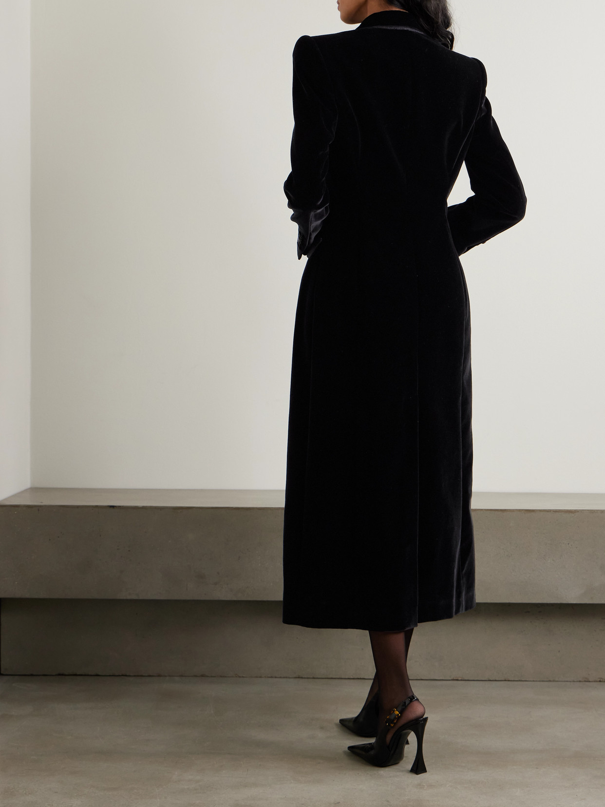 Dolce & Gabbana Double-breasted Satin-trimmed Velvet Coat In Black