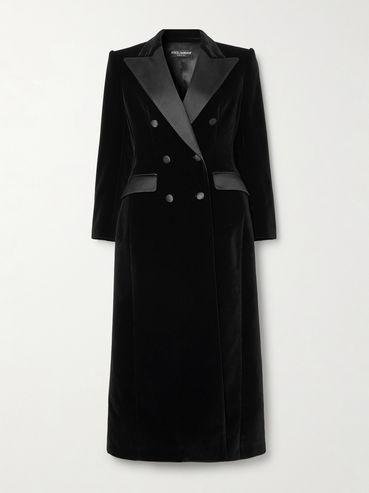 Dolce & Gabbana Double-breasted Satin-trimmed Velvet Coat In Black