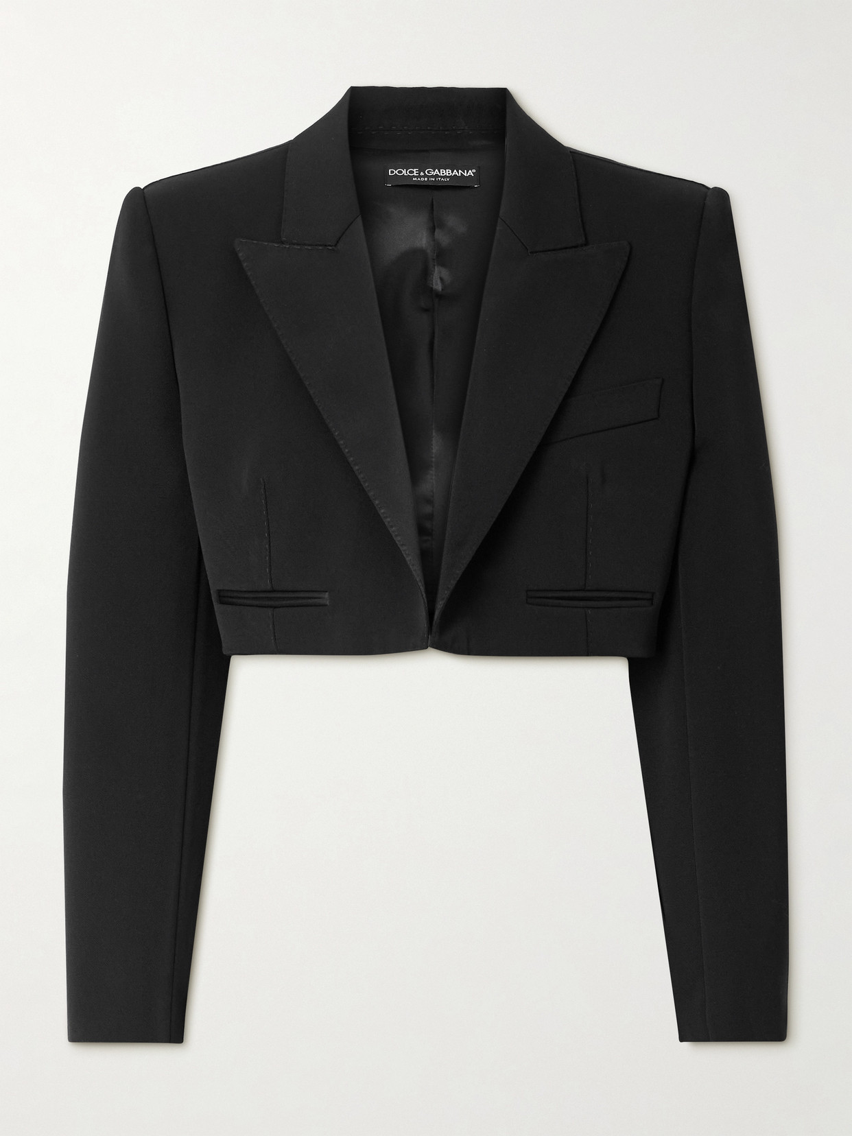 Dolce & Gabbana Cropped Satin-trimmed Wool-blend Gabardine Blazer In Black
