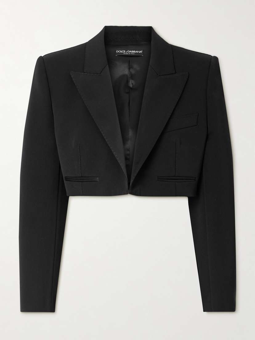 Dolce & Gabbana Cropped Satin-trimmed Wool-blend Gabardine Blazer