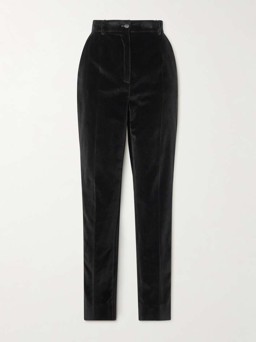 Dolce & Gabbana Satin-trimmed Cotton-blend Velvet Slim-leg Pants