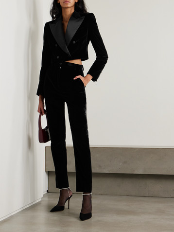 Dolce&Gabbana Satin-trimmed cotton-blend velvet slim-leg pants