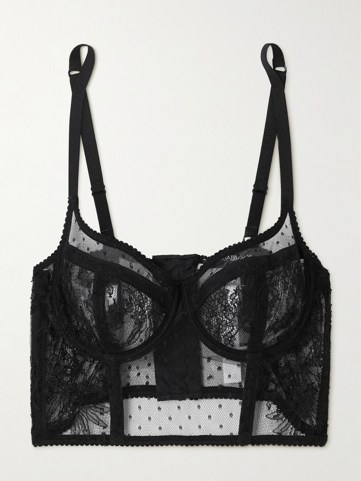 Dolce & Gabbana Embroidered Tulle Underwired Bralette In Black