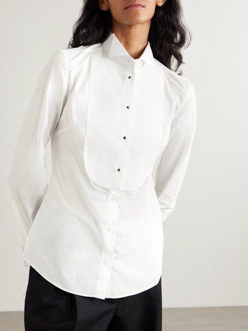 Dolce&Gabbana Piqué-trimmed paneled cotton-poplin shirt