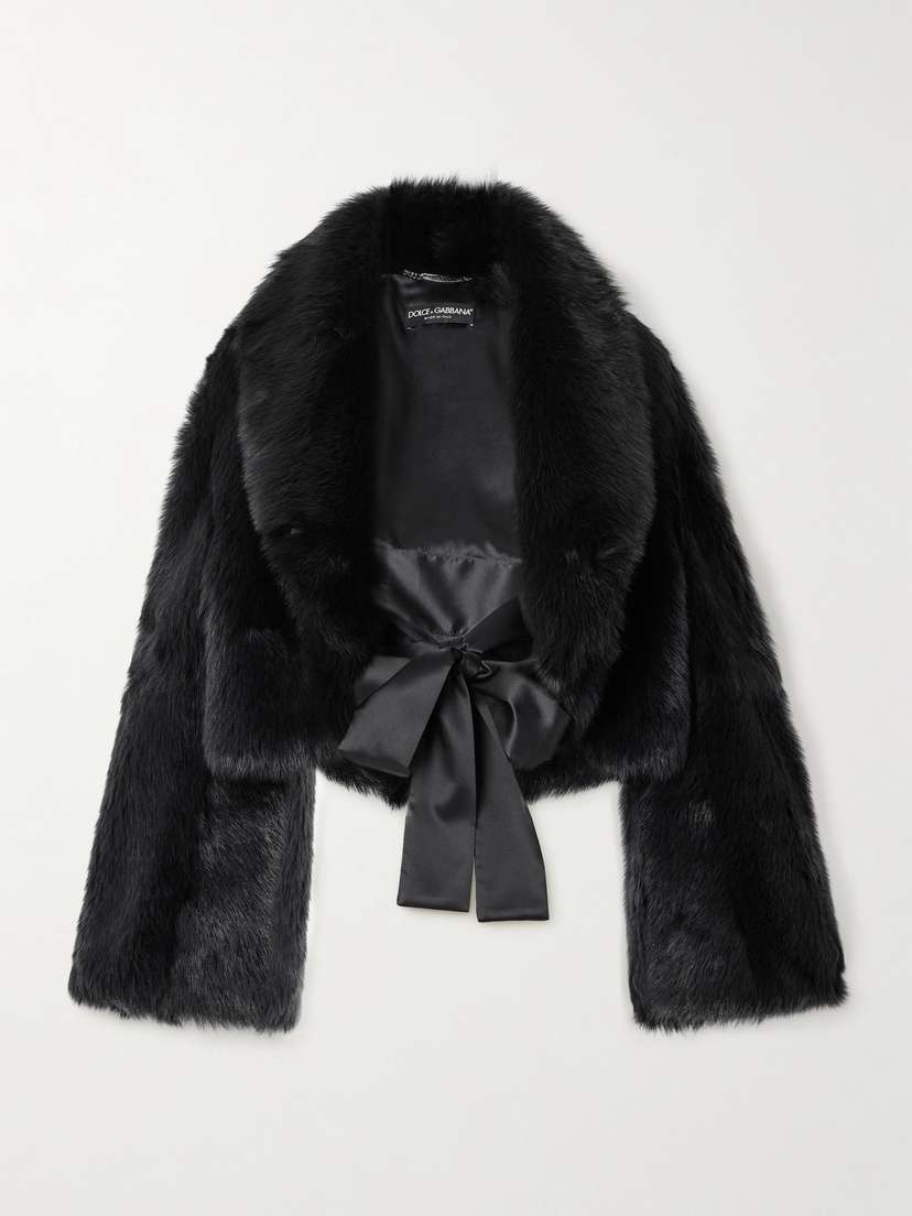 Dolce & Gabbana Cropped Satin-trimmed Shearling Jacket