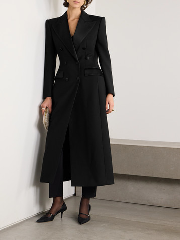 Dolce&Gabbana Double-breasted satin-trimmed wool-blend gabardine coat
