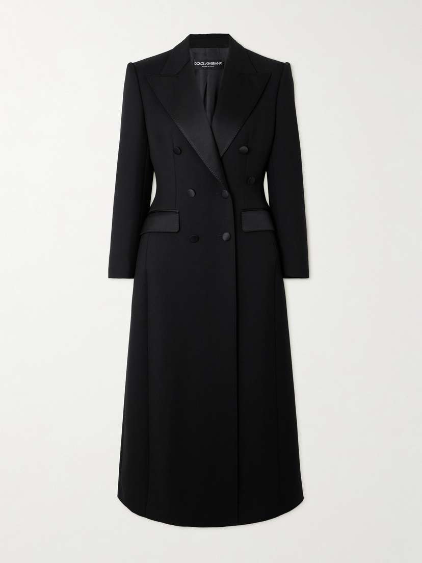 Dolce & Gabbana Double-breasted Satin-trimmed Wool-blend Gabardine Coat