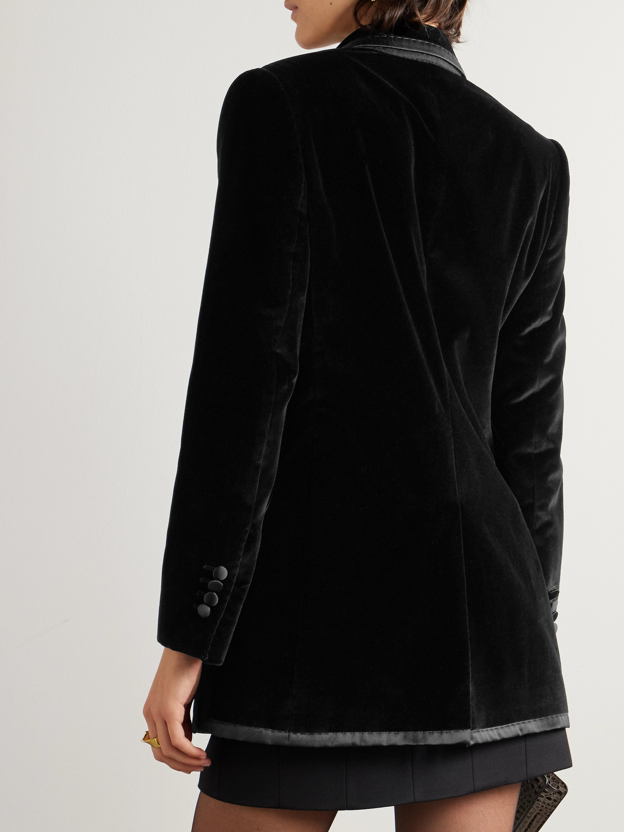Dolce & Gabbana Double-breasted Silk Satin-trimmed Cotton-blend Velvet Blazer In Black