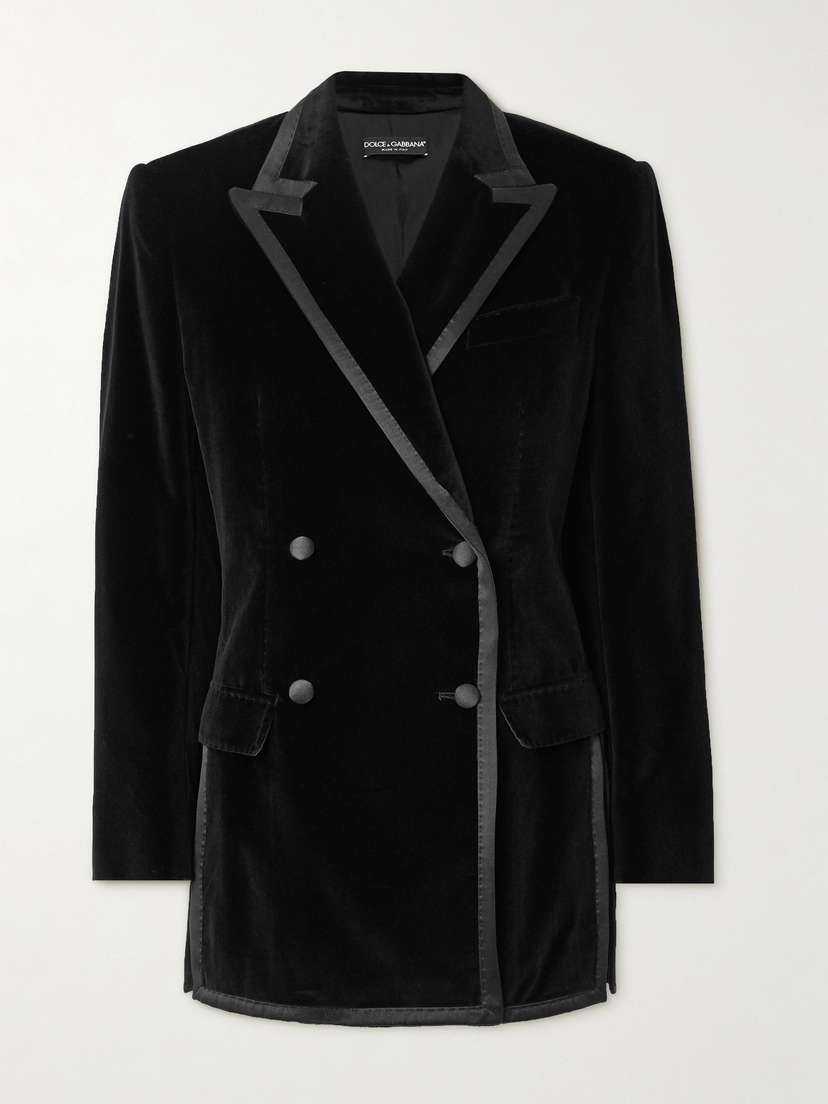 Dolce & Gabbana Double-breasted Silk Satin-trimmed Cotton-blend Velvet Blazer