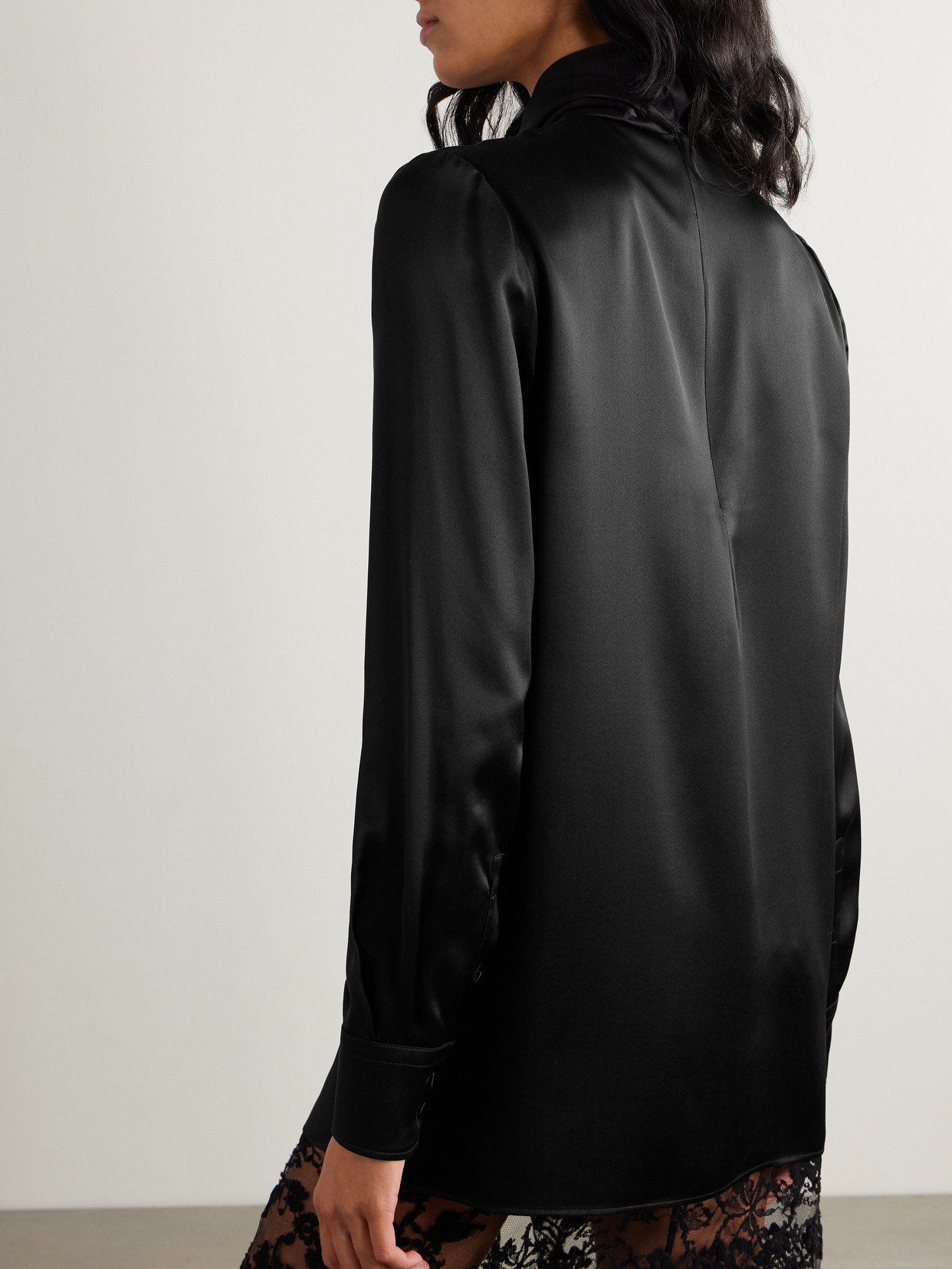 Dolce & Gabbana Silk-satin Turtleneck Top In Black