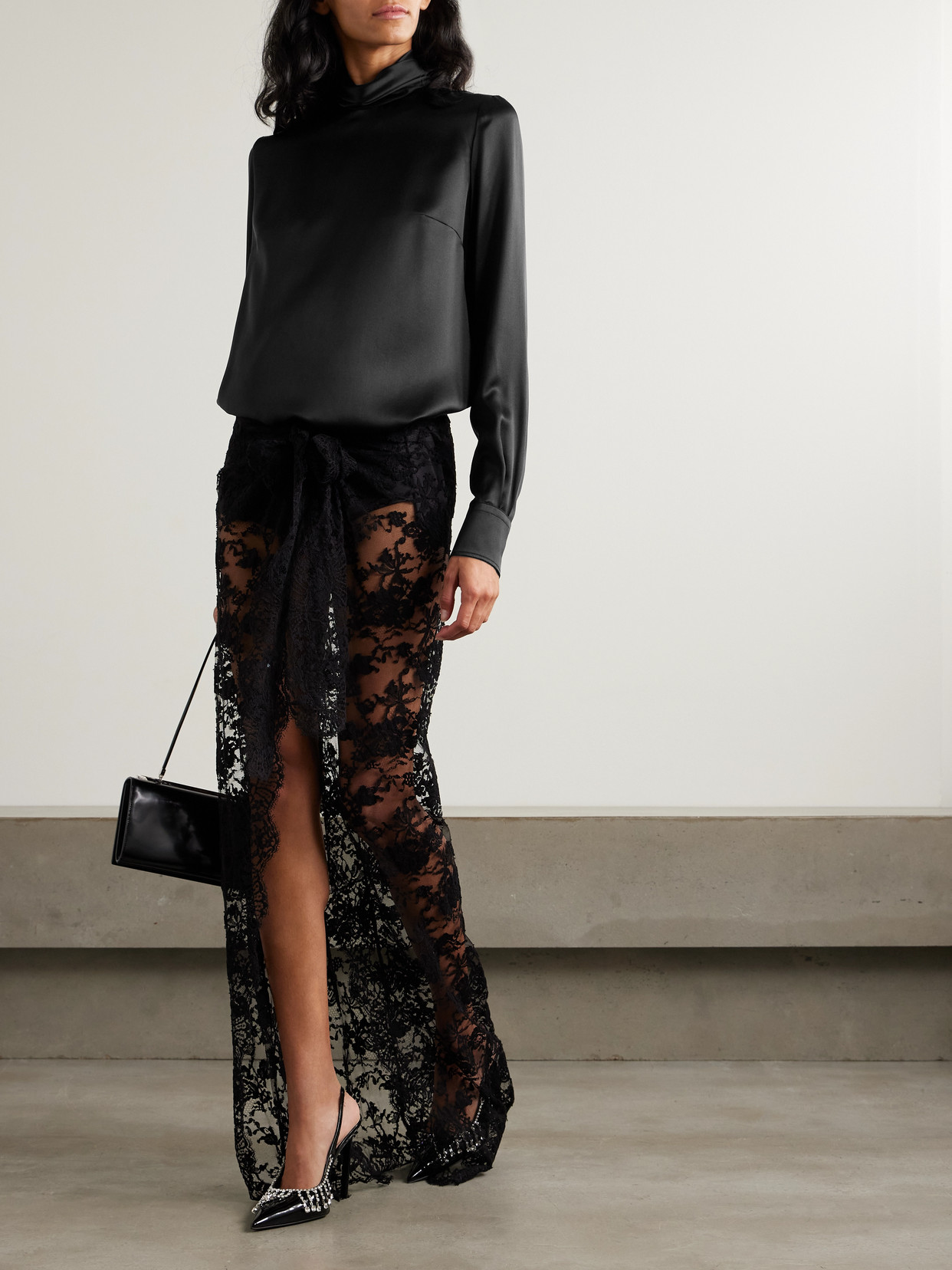 Dolce & Gabbana Silk-satin Turtleneck Top In Black