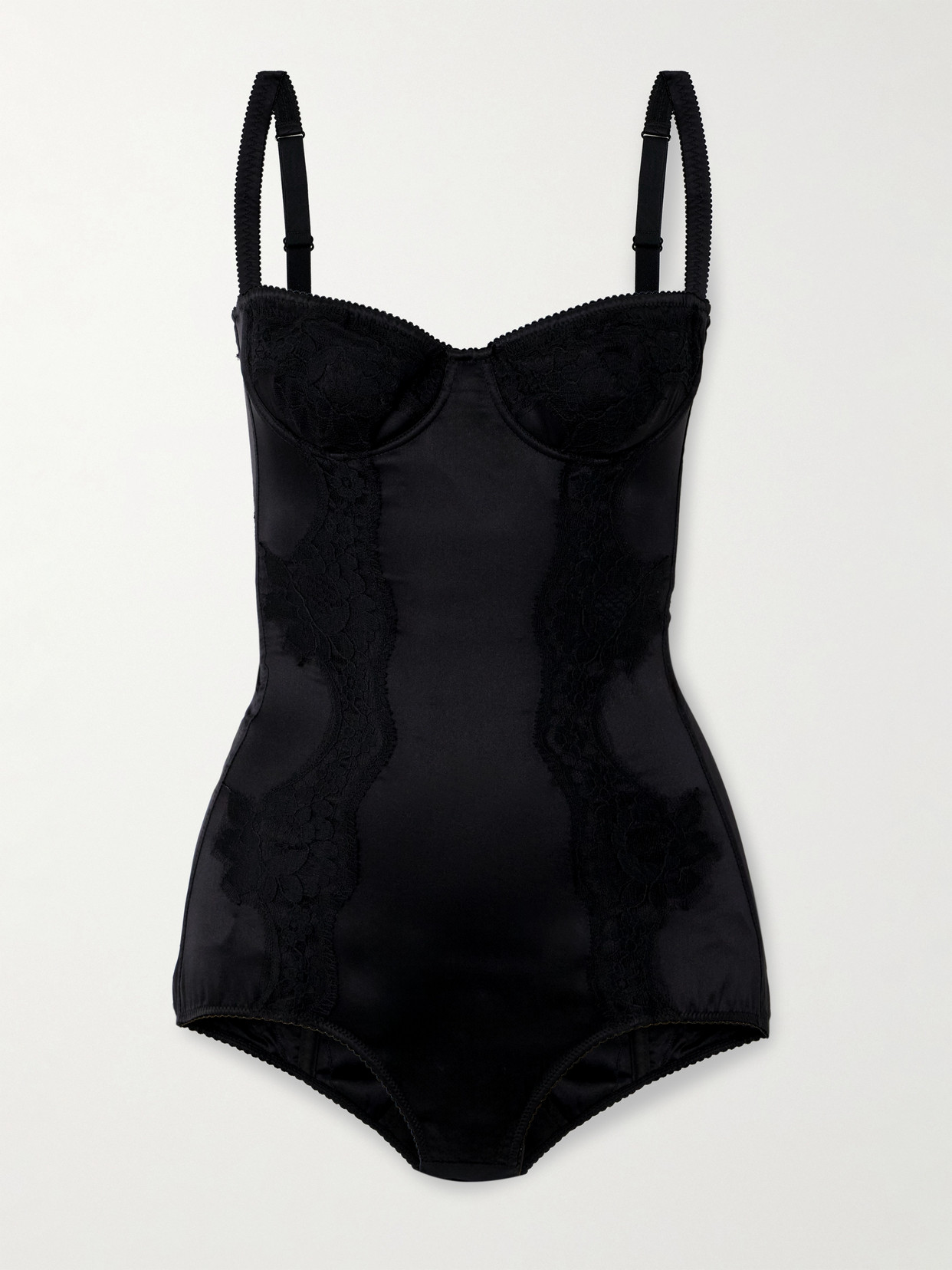 Dolce & Gabbana - Lace-trimmed Silk-blend Satin Bodysuit - Black