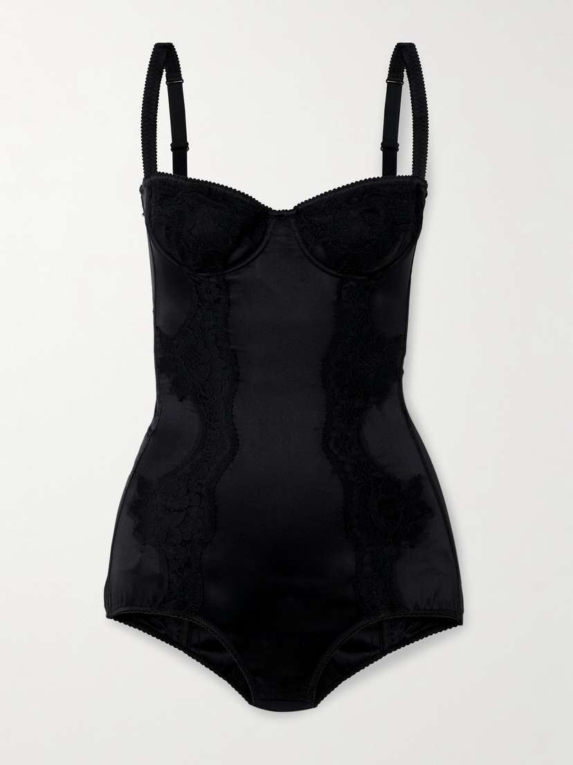 Dolce & Gabbana Lace-trimmed Silk-blend Satin Bodysuit