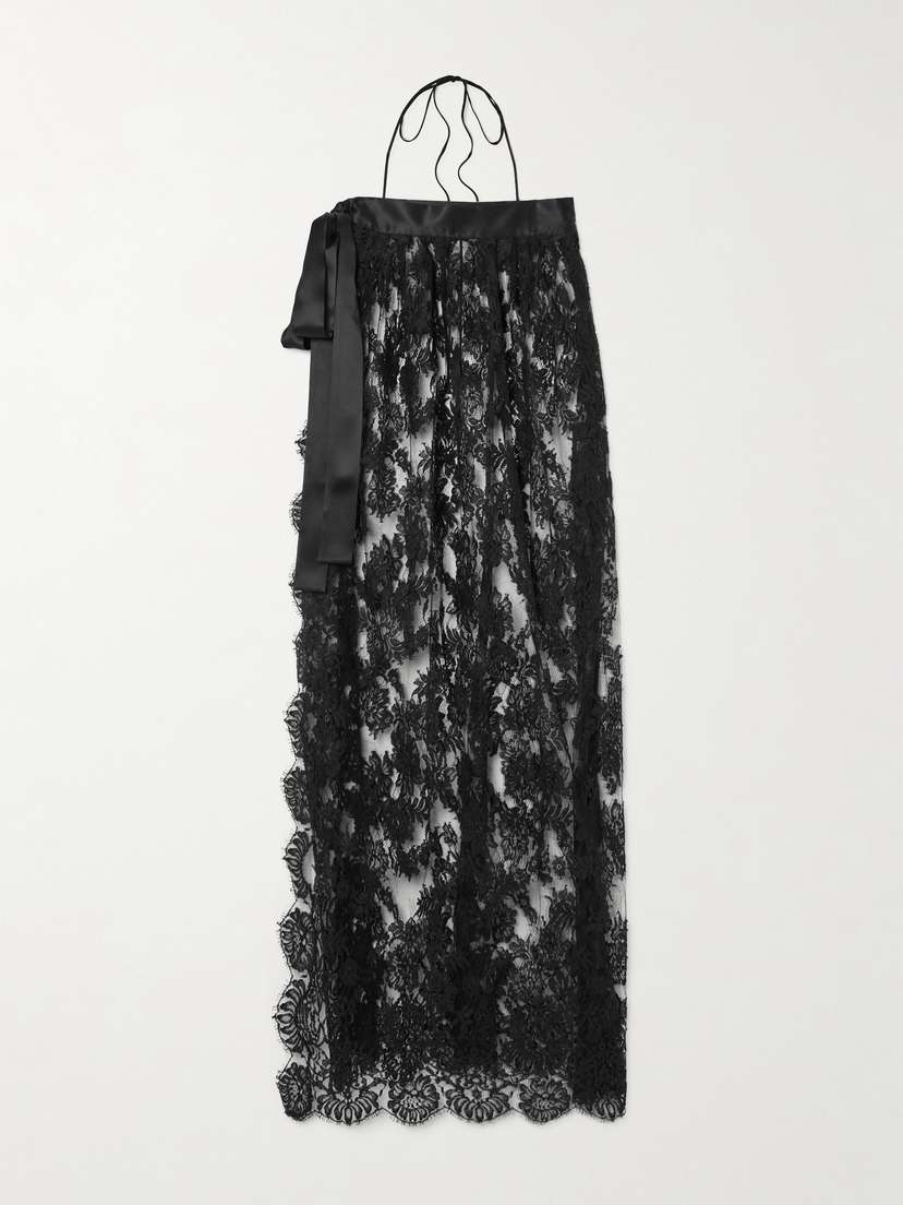 Dolce & Gabbana Halterneck Satin-trimmed Cotton-blend Lace Midi Wrap Dress