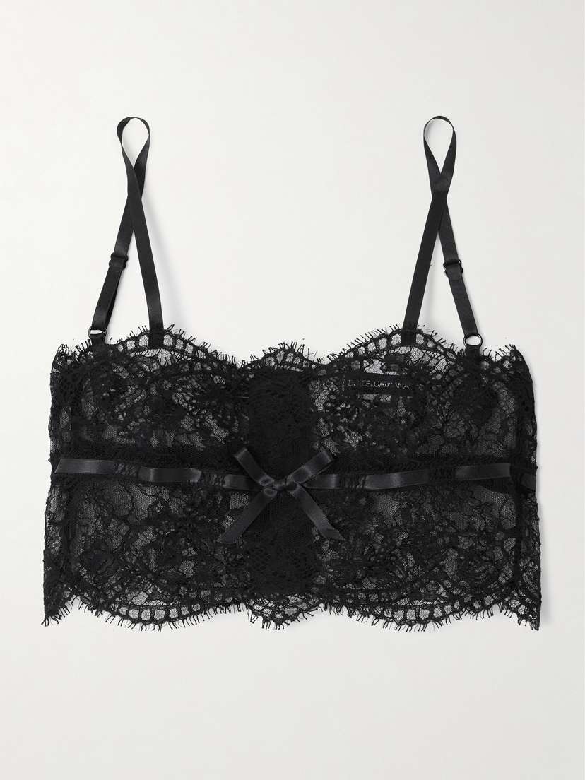 Dolce \u0026 Gabbana | Black | Satin-trimmed Chantilly Lace Top_ |  $43-74V60N747RN, image size:828x1104