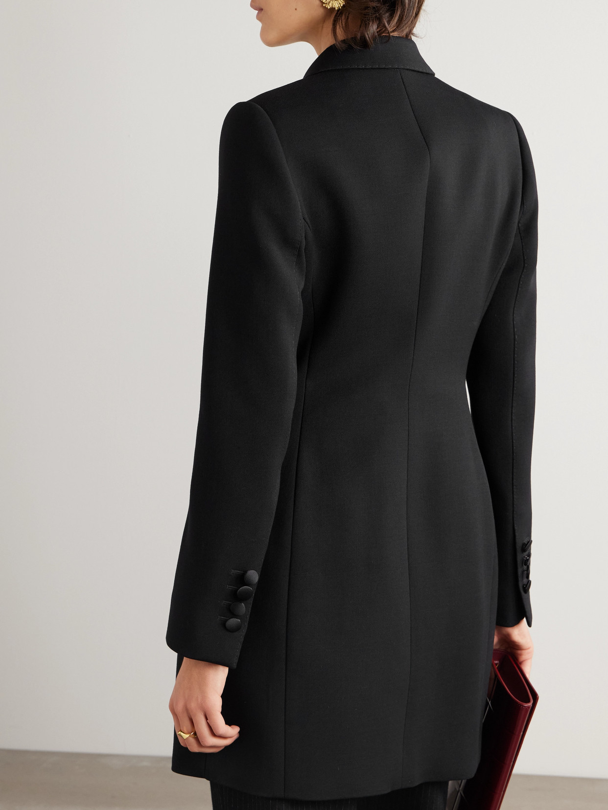 Dolce & Gabbana Double-breasted Silk-blend Satin-trimmed Wool-blend Twill Coat In Black