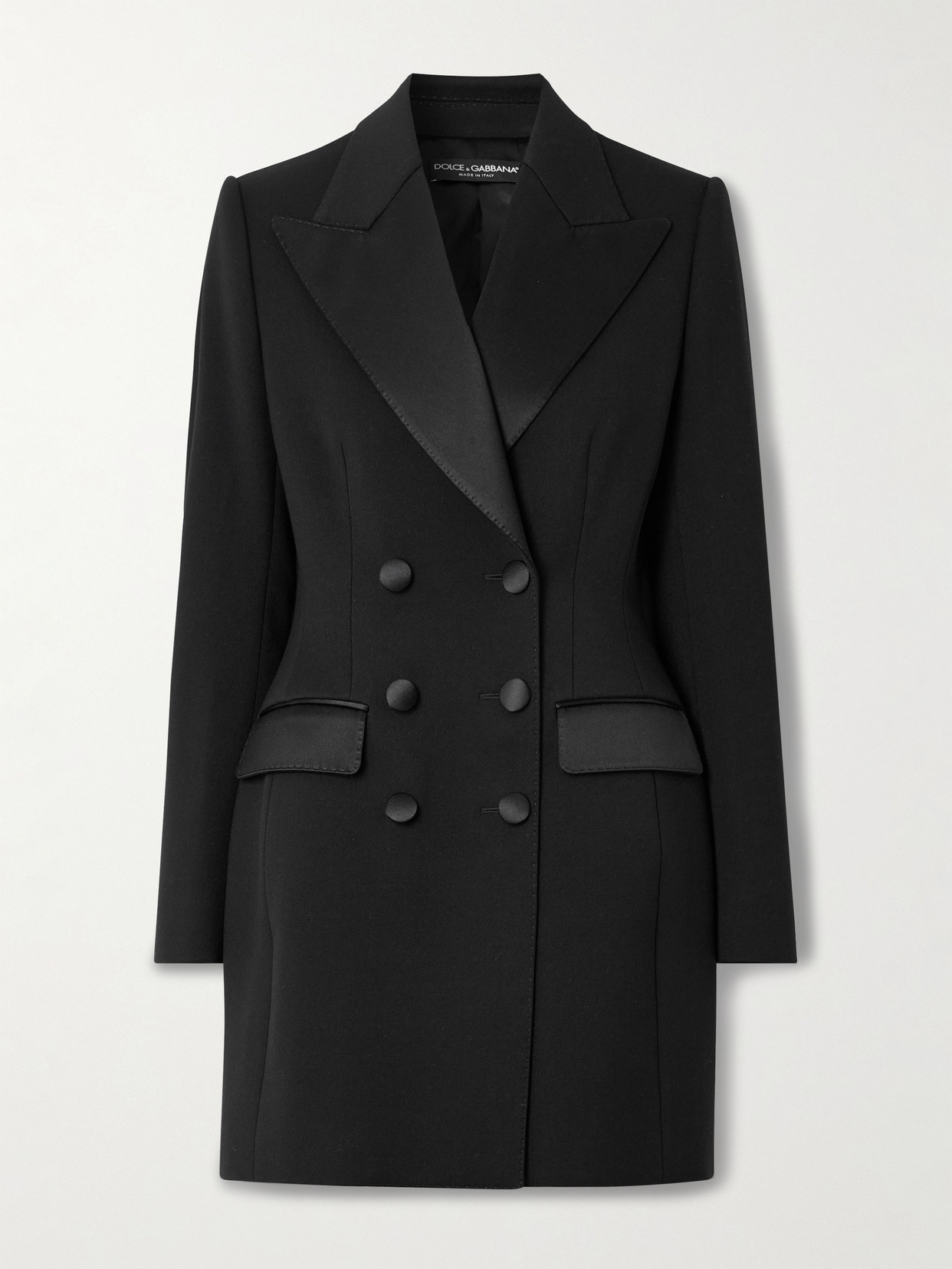 Dolce & Gabbana Double-breasted Silk-blend Satin-trimmed Wool-blend Twill Coat In Black