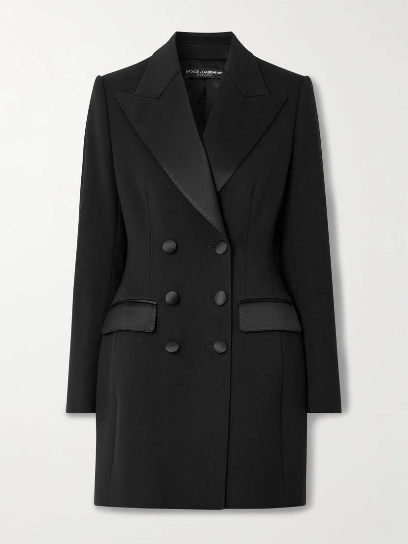 Dolce & Gabbana Double-breasted Silk-blend Satin-trimmed Wool-blend Twill Coat