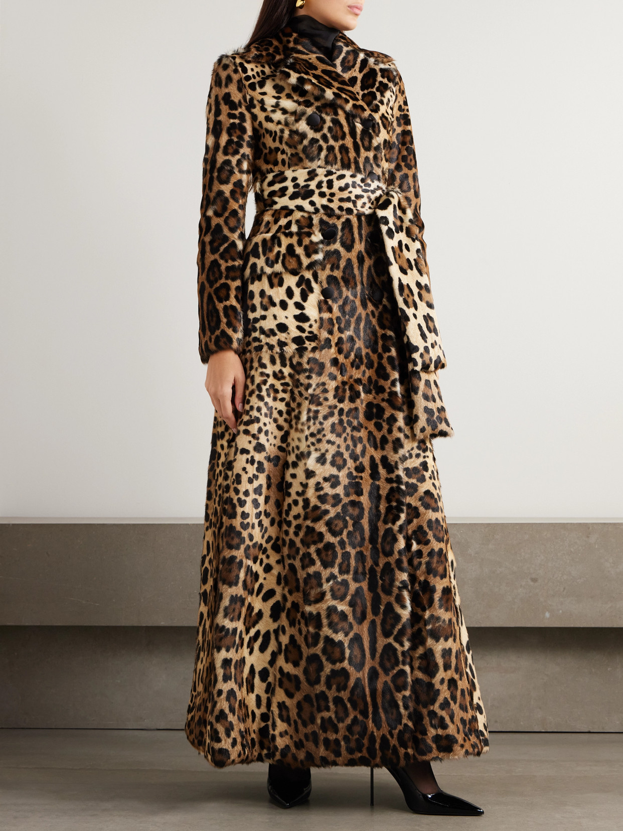 Dolce & Gabbana Belted Double-breasted Leopard-print Goat Hair Coat In Animal Print