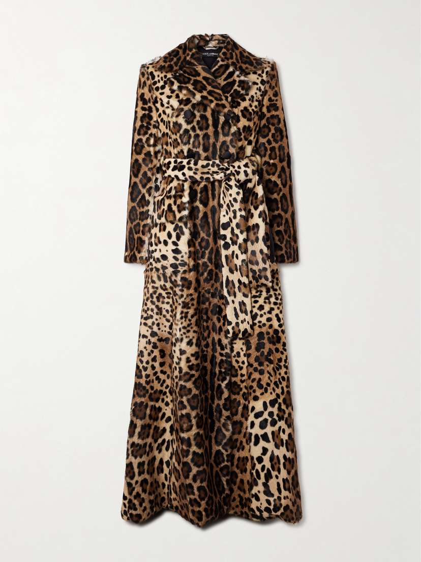 Dolce & Gabbana Belted Double-breasted Leopard-print Goat Hair Coat