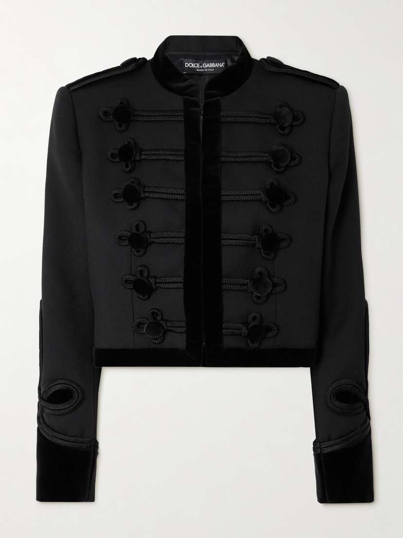Dolce & Gabbana Embroidered Velvet-trimmed Wool-blend Gabardine Jacket