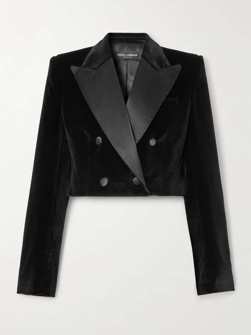 Dolce & Gabbana Cropped Double-breasted Satin-trimmed Velvet Blazer