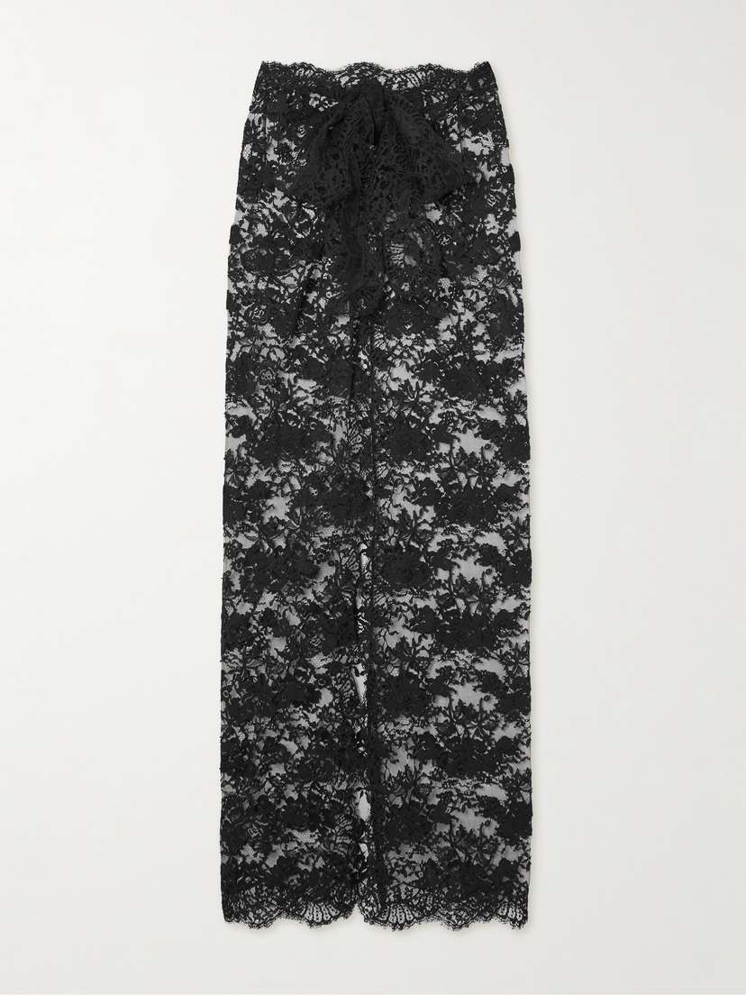 Dolce & Gabbana Tie-detailed Cotton-blend Chantilly Lace Maxi Skirt